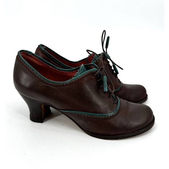 Audrey London Shoes Leather Size 7.5 Heels Oxford Retro Lace Up Swing Dance Fun - Picture 2 of 9